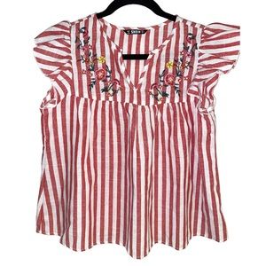 Shein embroidered flowers, flutter sleeve striped top, nwot, Small (runs large)
